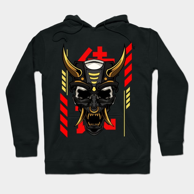 Samurai - Ronin Mask Illustration Hoodie by Harrisaputra